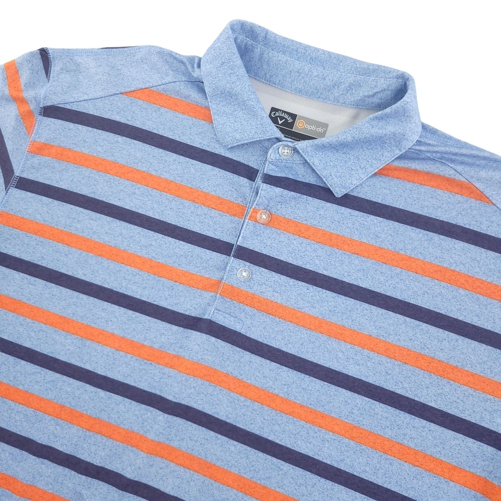 Callaway Opti-Dri Polo Shirt Mens L Blue Stripe Golf Performance Stretch Top